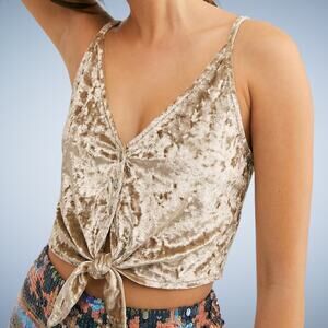 Free People Intimately Two Tie For You Velvet Crop Top Cami Champagne Small